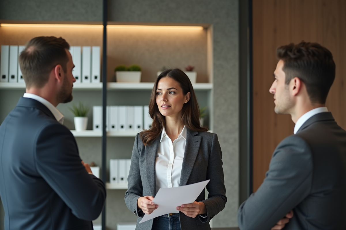 Femme professionnelle présentant un contrat à un couple