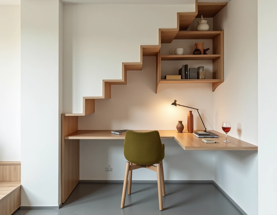 Coin bureau et table à manger pliable dans un petit appartement T2, optimisation de l'espace avec mobilier multifonction