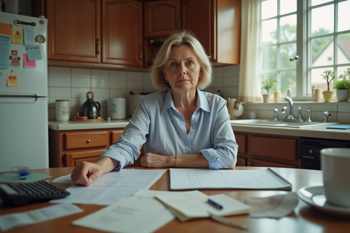 Femme comptabilisant ses dépenses dans une cuisine domestique