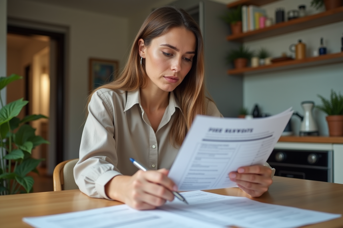 Femme en bureau examinant un contrat de location
