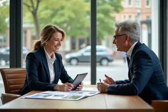 Femme professionnelle en réunion immobiliere en bureau