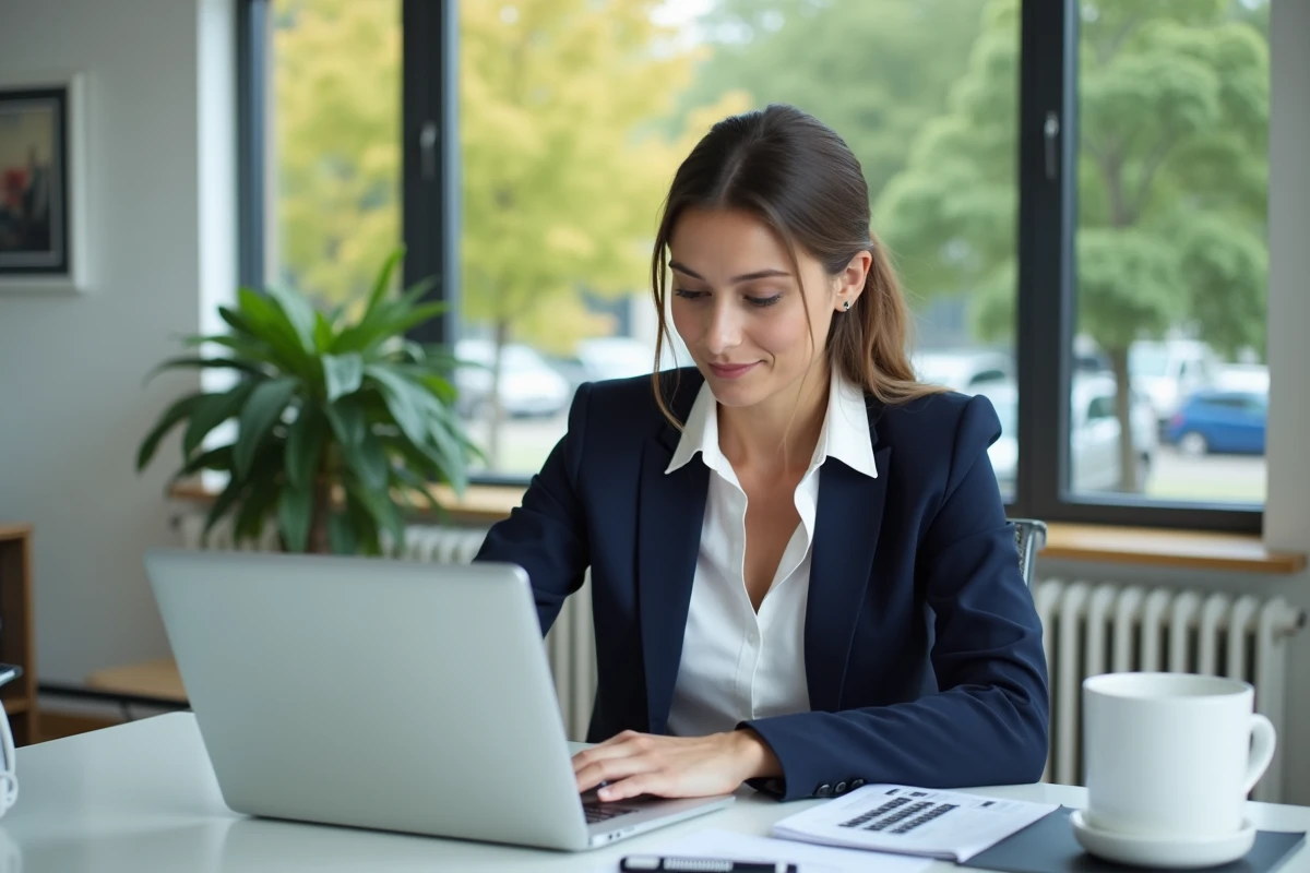 Femme professionnelle utilisant une calculatrice de notaire