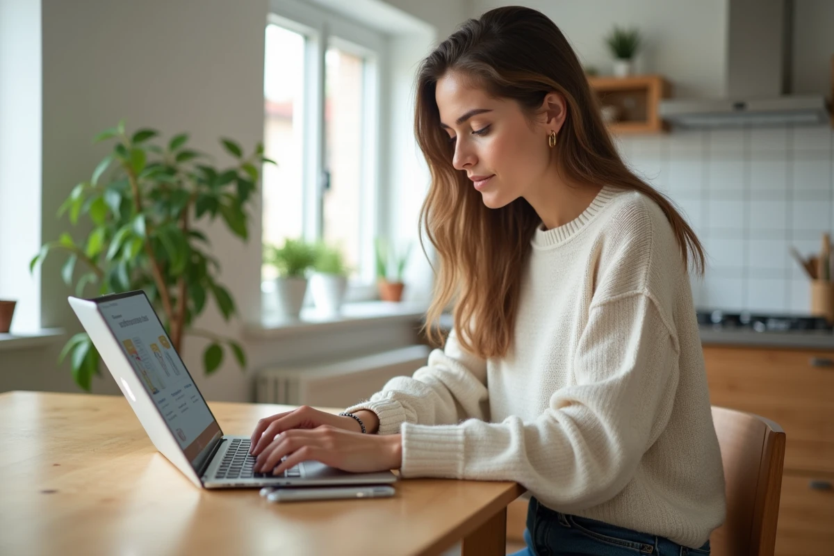 Jeune femme cherchant immobilier sur son ordinateur
