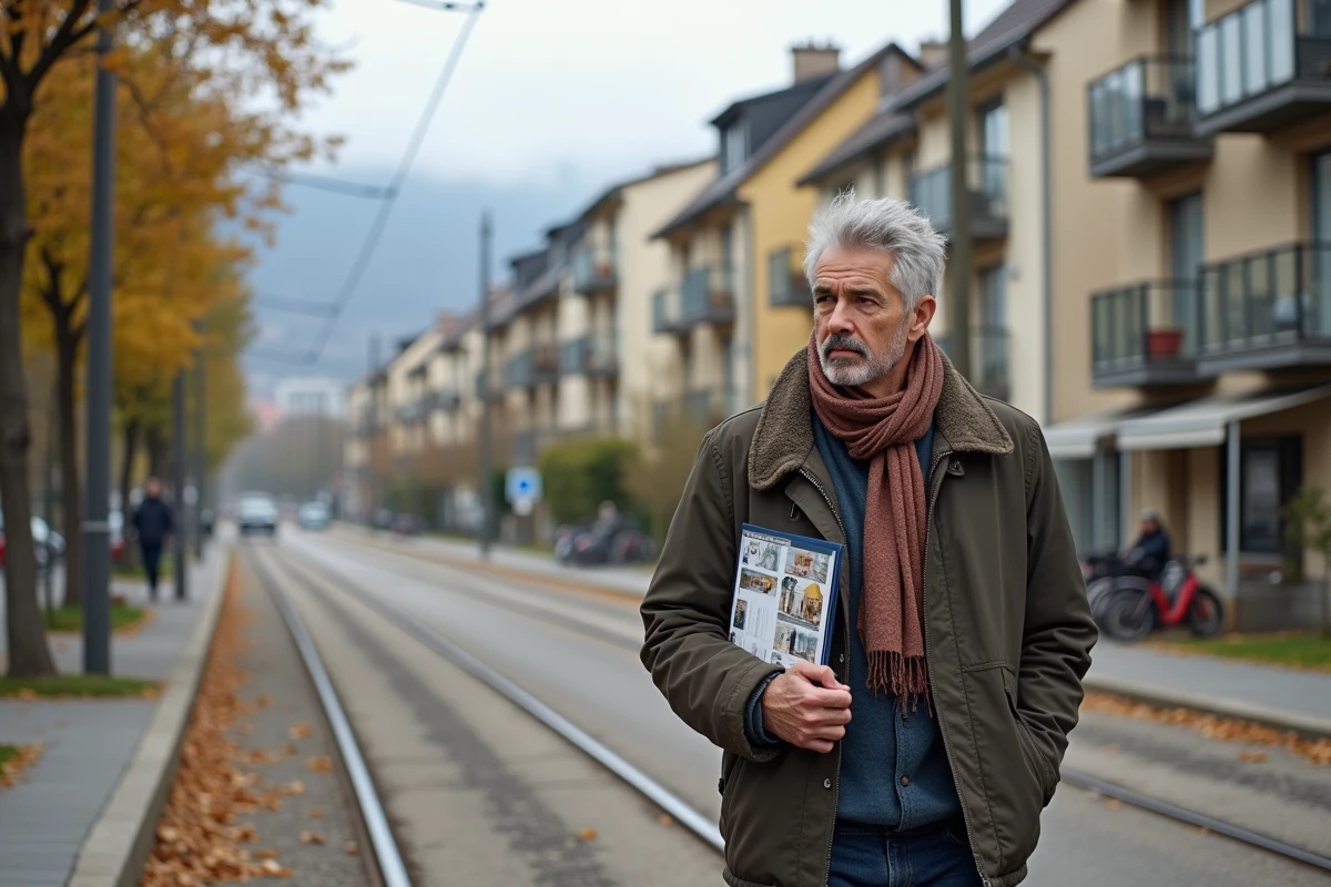 Homme marche dans le quartier d Île Verte à Grenoble