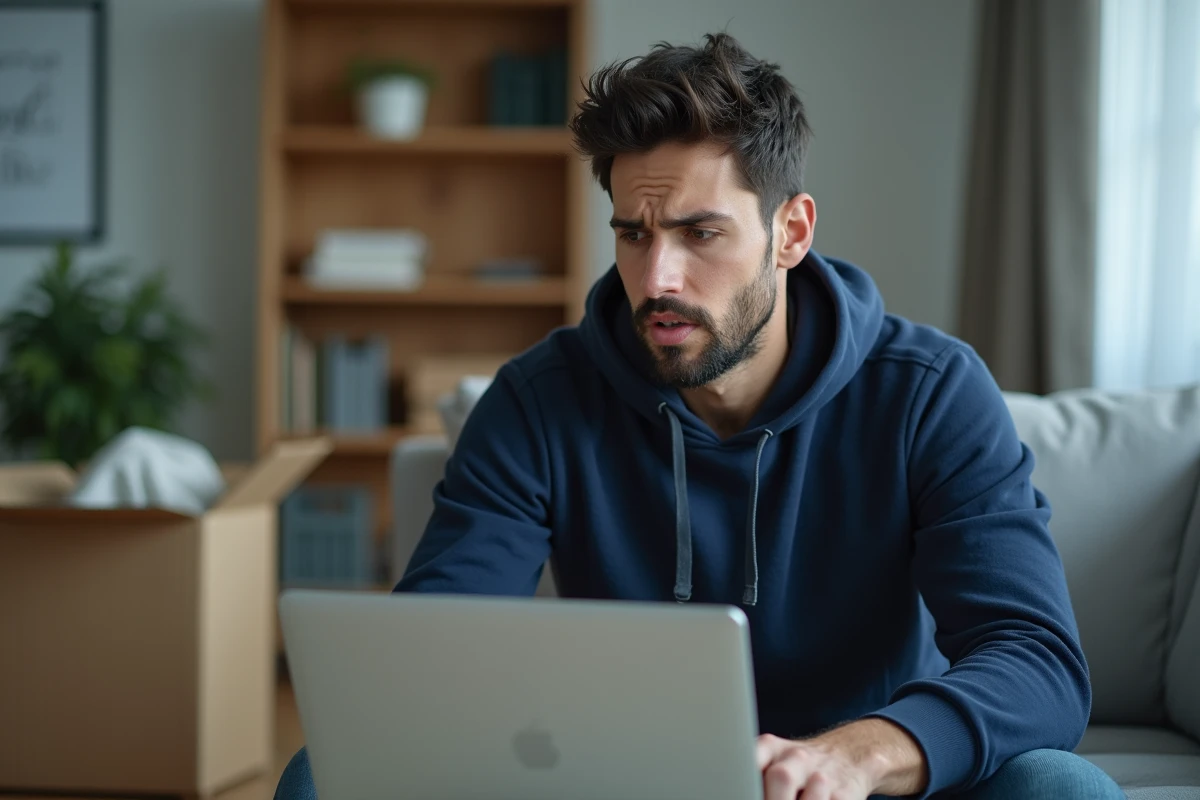 Homme vérifiant une plateforme de don d'objets en ligne pour éviter les escroqueries