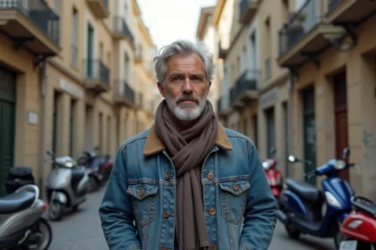 Homme d'âge moyen dans une rue urbaine de RomanssurIsère