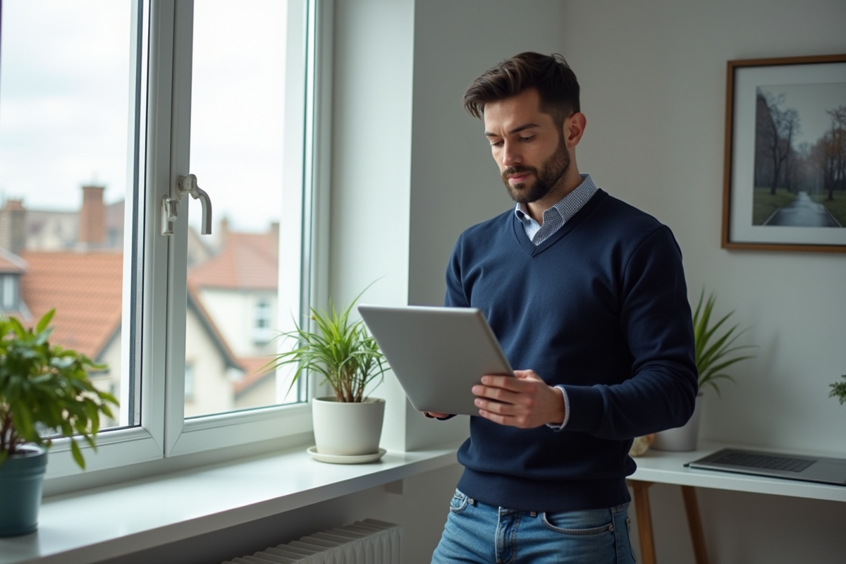 Homme regardant ses documents fiscaux avec tablette