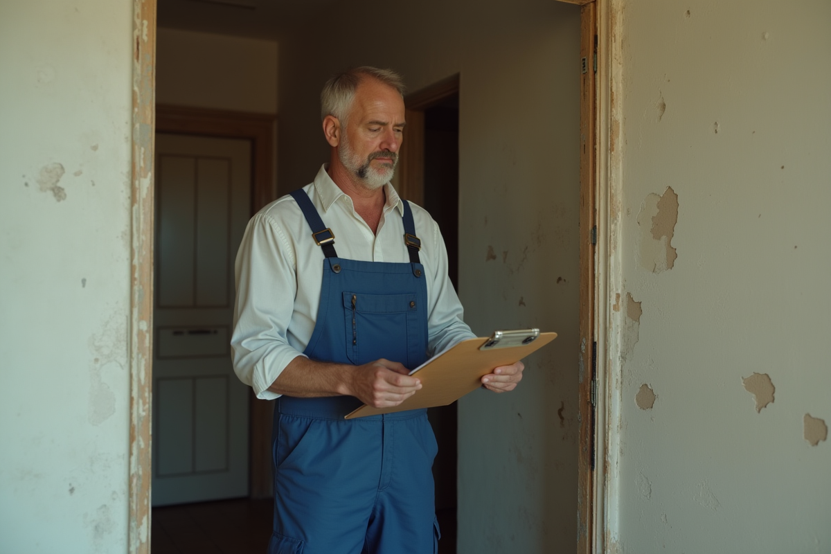 Inspecteur bâtiment en tenue dans un appartement ancien