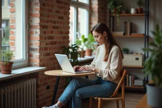 Jeune femme compare annonces de location à Grenoble