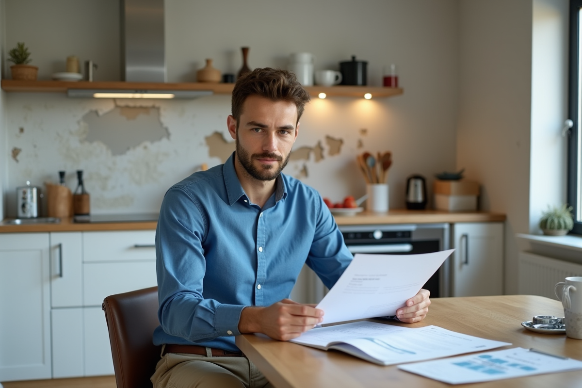 Jeune homme français prenant des notes sur dégâts d
