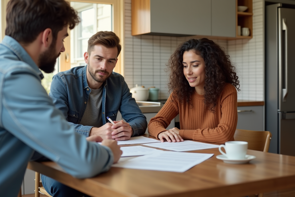 Jeune couple examinant un contrat de location avec un propriétaire
