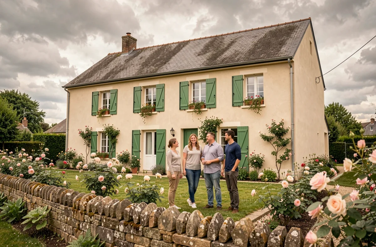 Famille devant leur maison construite par Maisons Bouvier dans le bocage Loire-Atlantique