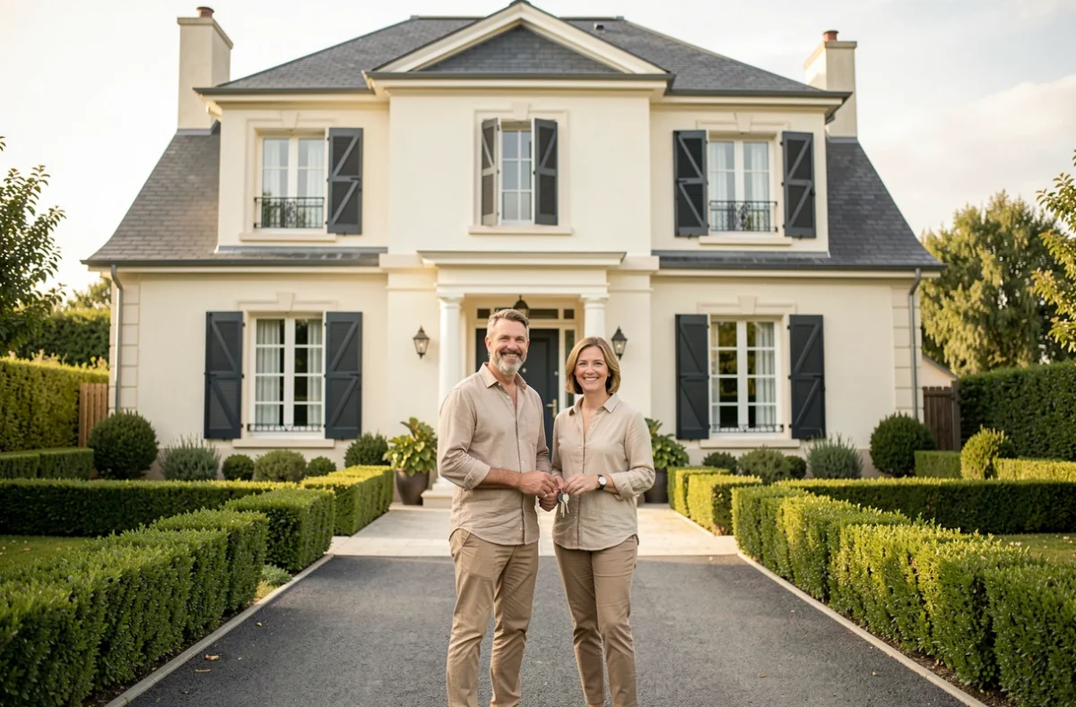 Couple devant leur maison neuve construite par Maisons Dominique Charles en Loire-Atlantique