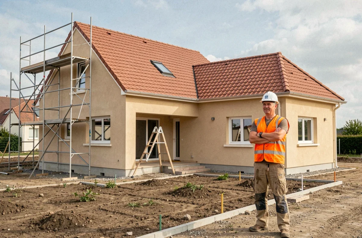 Contremaître de MF Construction supervisant la fin de chantier d'une maison individuelle en Loire-Atlantique