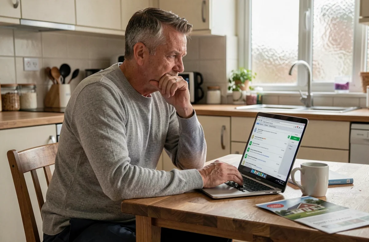 Particulier frustré face aux limites d'un logiciel immobilier en ligne depuis son domicile