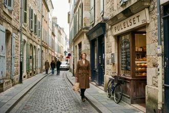 Rue calme d'un quartier populaire de Montluçon avec façades anciennes et habitants du quotidien