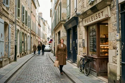 Rue calme d'un quartier populaire de Montluçon avec façades anciennes et habitants du quotidien