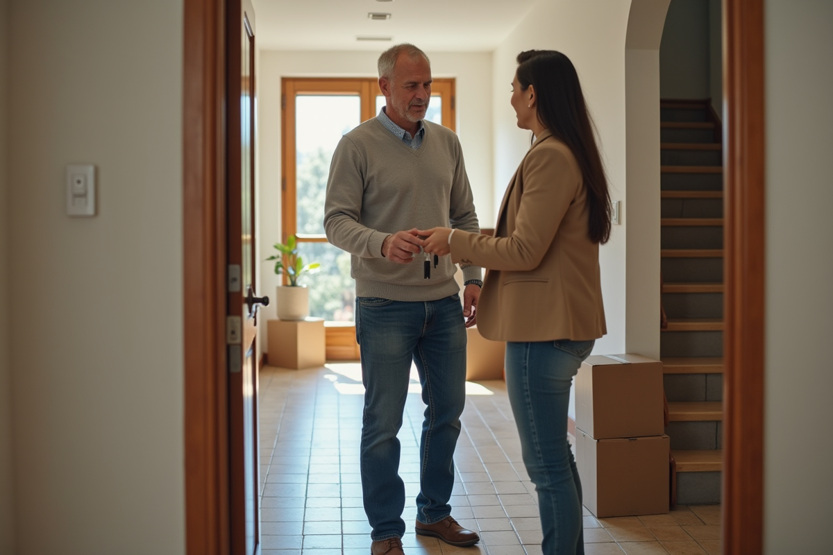 Locataire remettant les clés à un gestionnaire