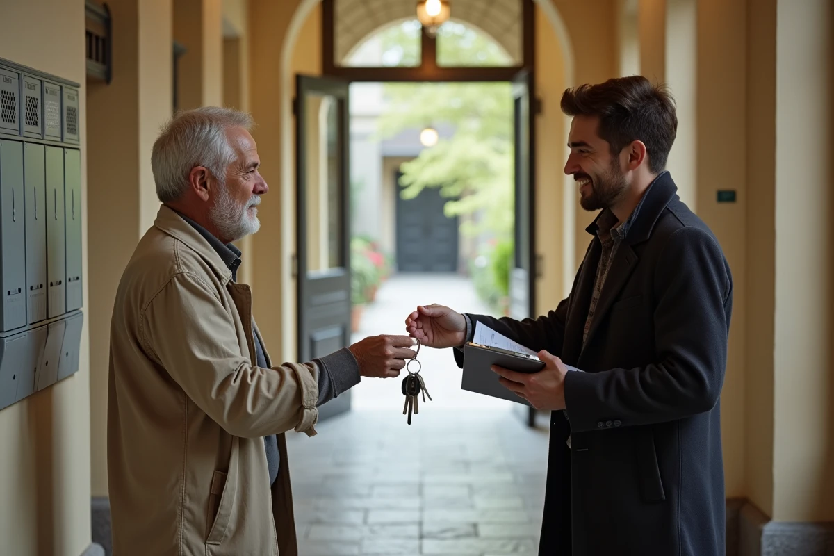 Transmission de clés avec attestation dans le hall d'entrée d'un immeuble résidentiel